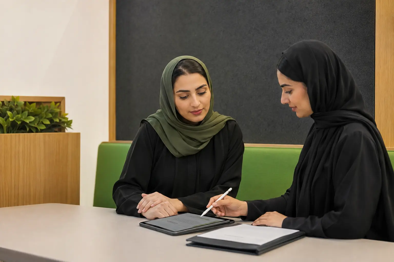 عميلة إماراتية تراجع مستندًا رسميًا قبل التوقيع الإلكتروني